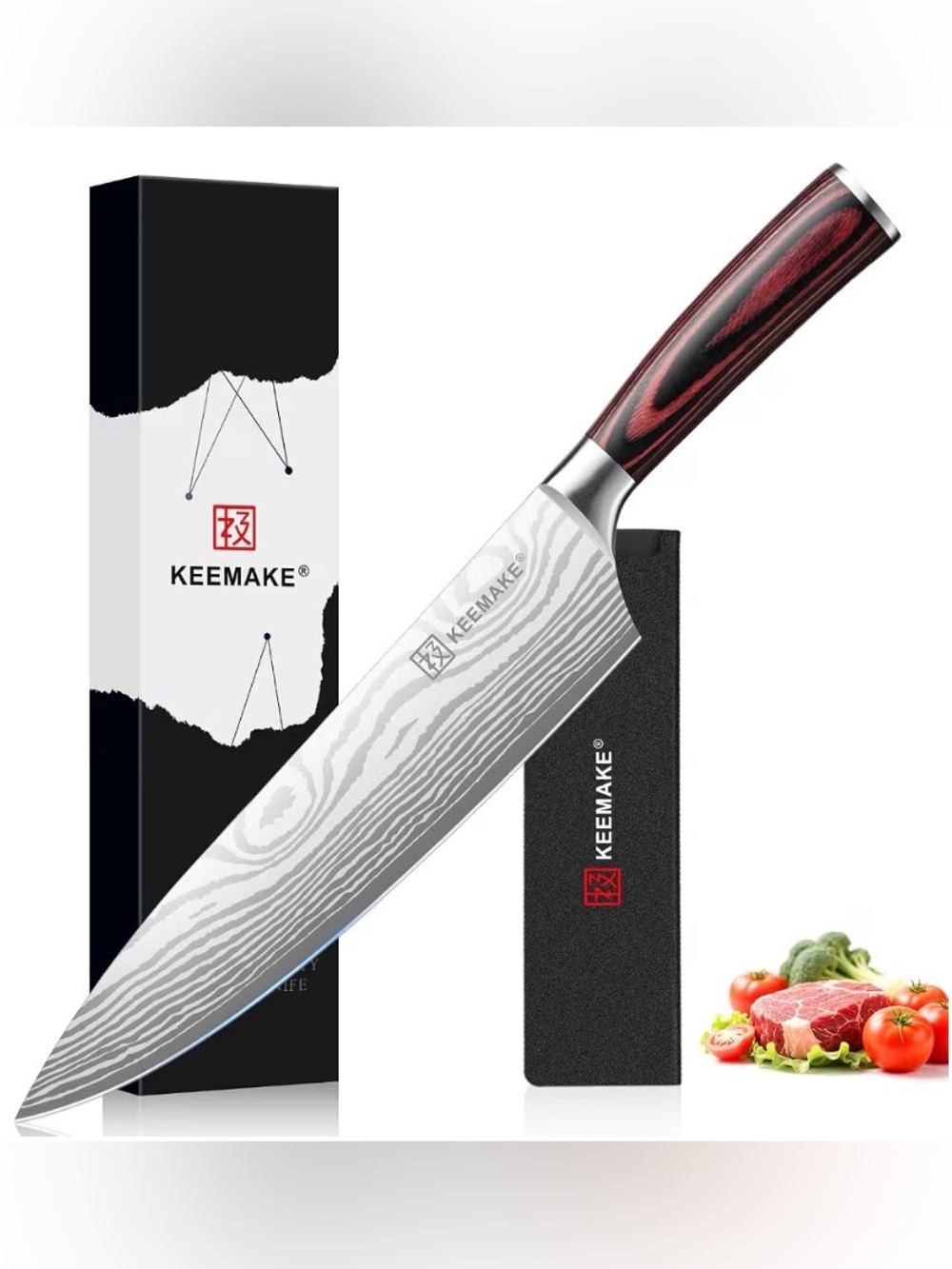 Chef Knife - 8 Inch High Carbon Stainless Steel Kitchen Knife with Ergonomic Han